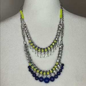 Loft Silver Crystal Neon Yellow & Cobalt Blue Necklace